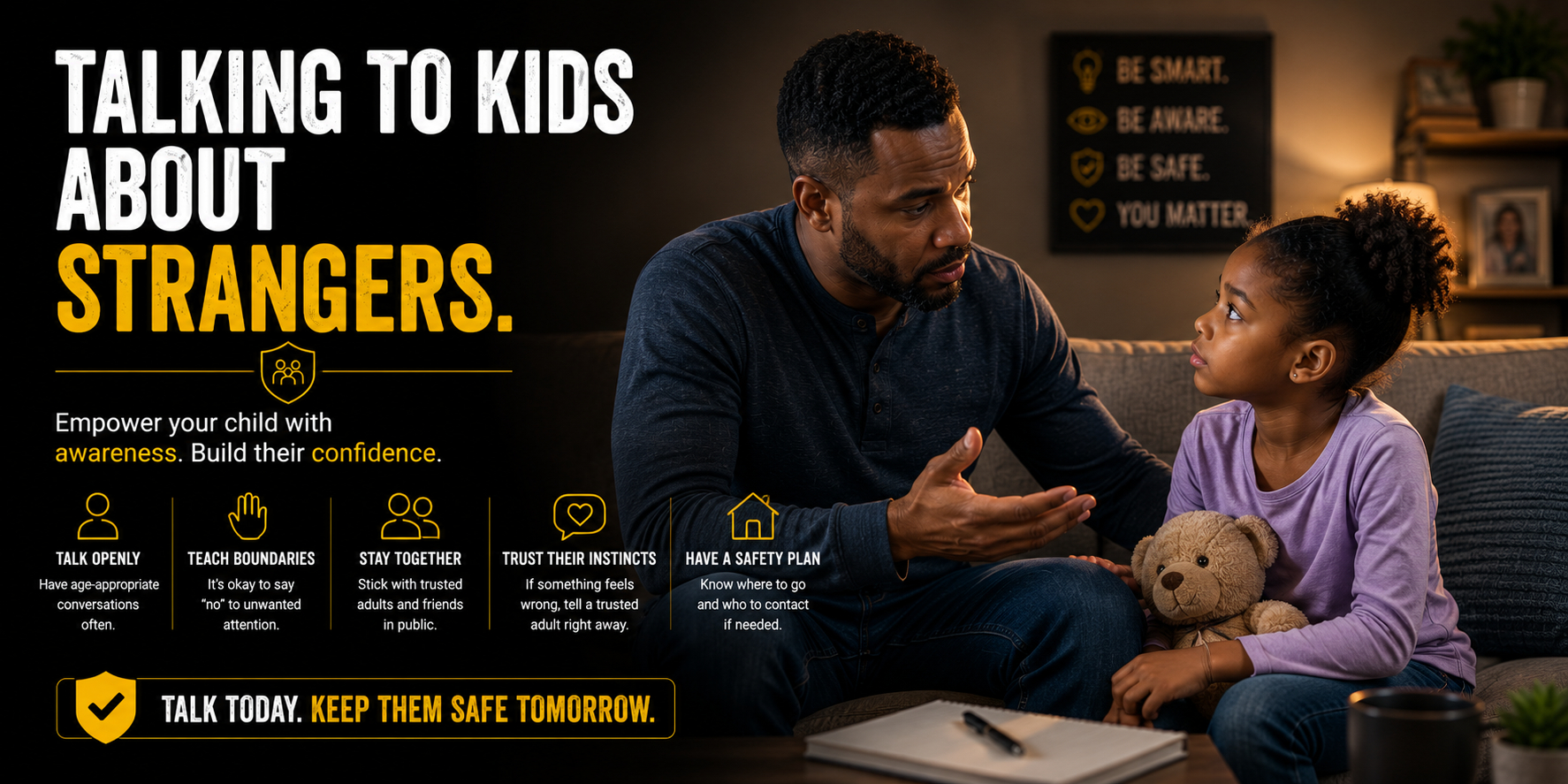 Talking to kids about strangers: teaching safe adults, tricky people, and check-first rules instead of stranger danger.